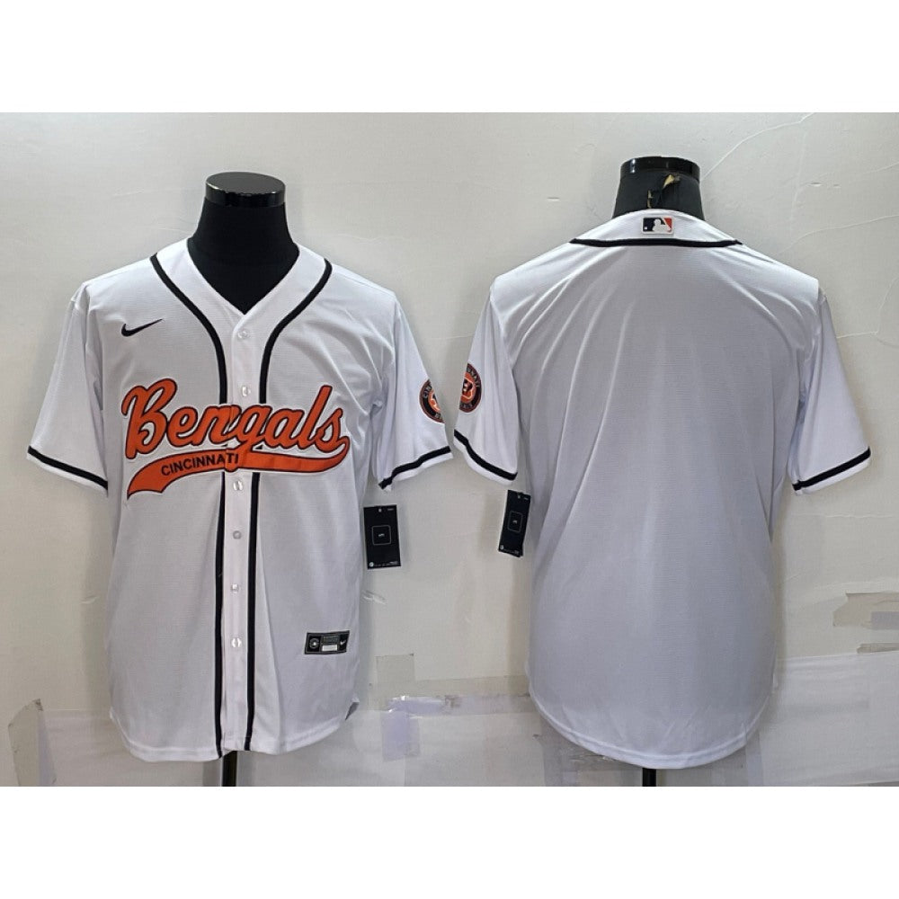 Men's Cincinnati Bengals Blank White With Patch Cool Base Stitched Baseball Jersey 