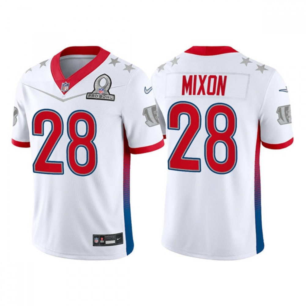 Men's Cincinnati Bengals #28 Joe Mixon 2022 White AFC Pro Bowl Stitched Jersey 