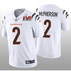 Men's Cincinnati Bengals #2 Evan McPherson 2022 White Super Bowl LVI Vapor Limited Stitched Jersey 