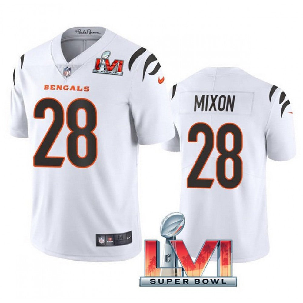 Men's Cincinnati Bengals #28 Joe Mixon 2022 White Super Bowl LVI Vapor Limited Stitched Jersey 