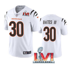 Men's Cincinnati Bengals #30 Jessie Bates III 2022 White Super Bowl LVI Vapor Limited Stitched Jersey 