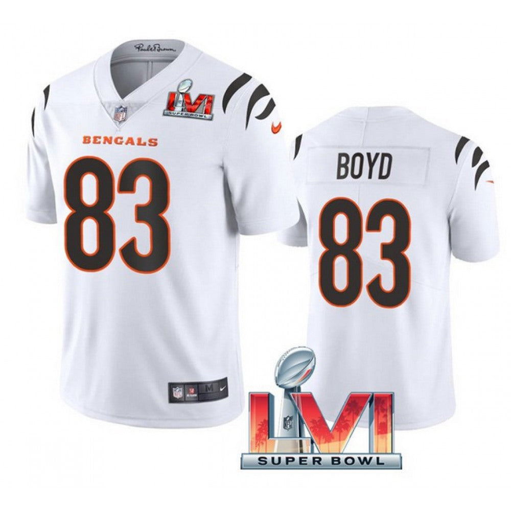 Men's Cincinnati Bengals #83 Tyler Boyd 2022 White Super Bowl LVI Vapor Limited Stitched Jersey 