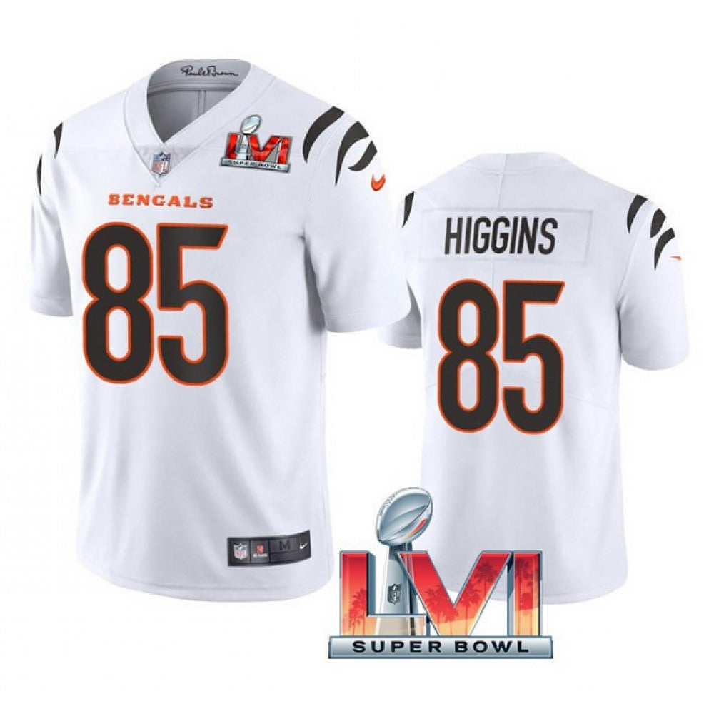 Men's Cincinnati Bengals #85 Tee Higgins 2022 White Super Bowl LVI Vapor Limited Stitched Jersey 