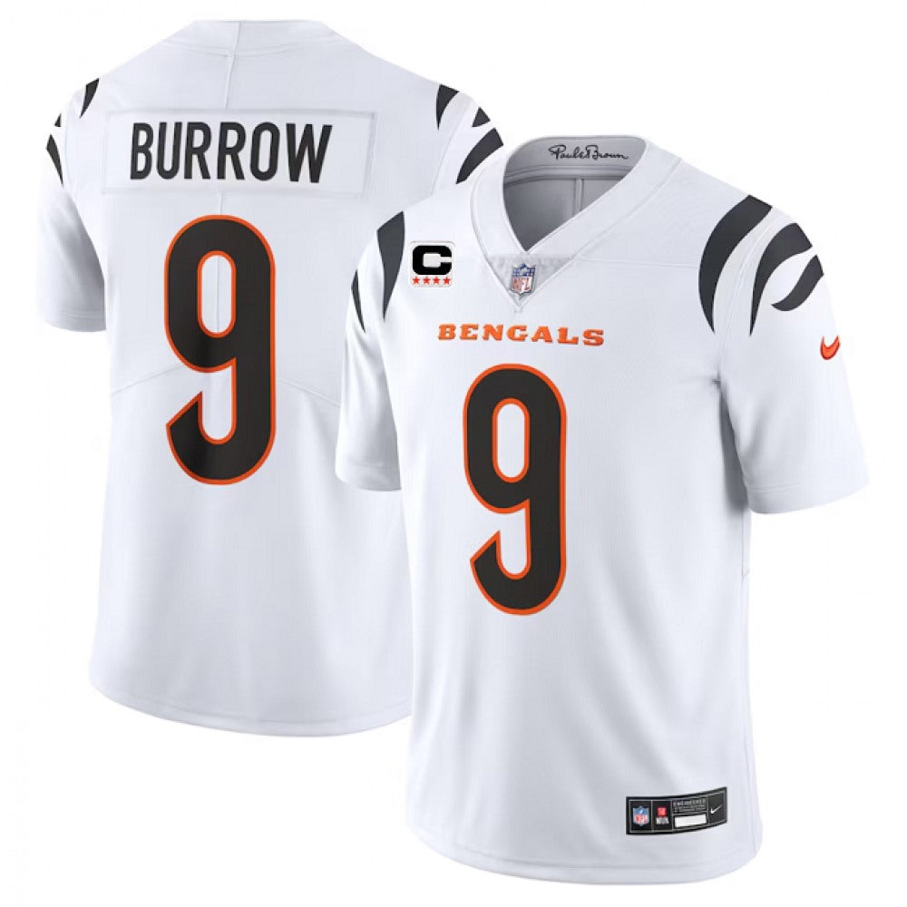 Men's Cincinnati Bengals #9 Joe Burrow White With 4-Star C Patch Vapor Untouchable Limited Stitched Jersey 