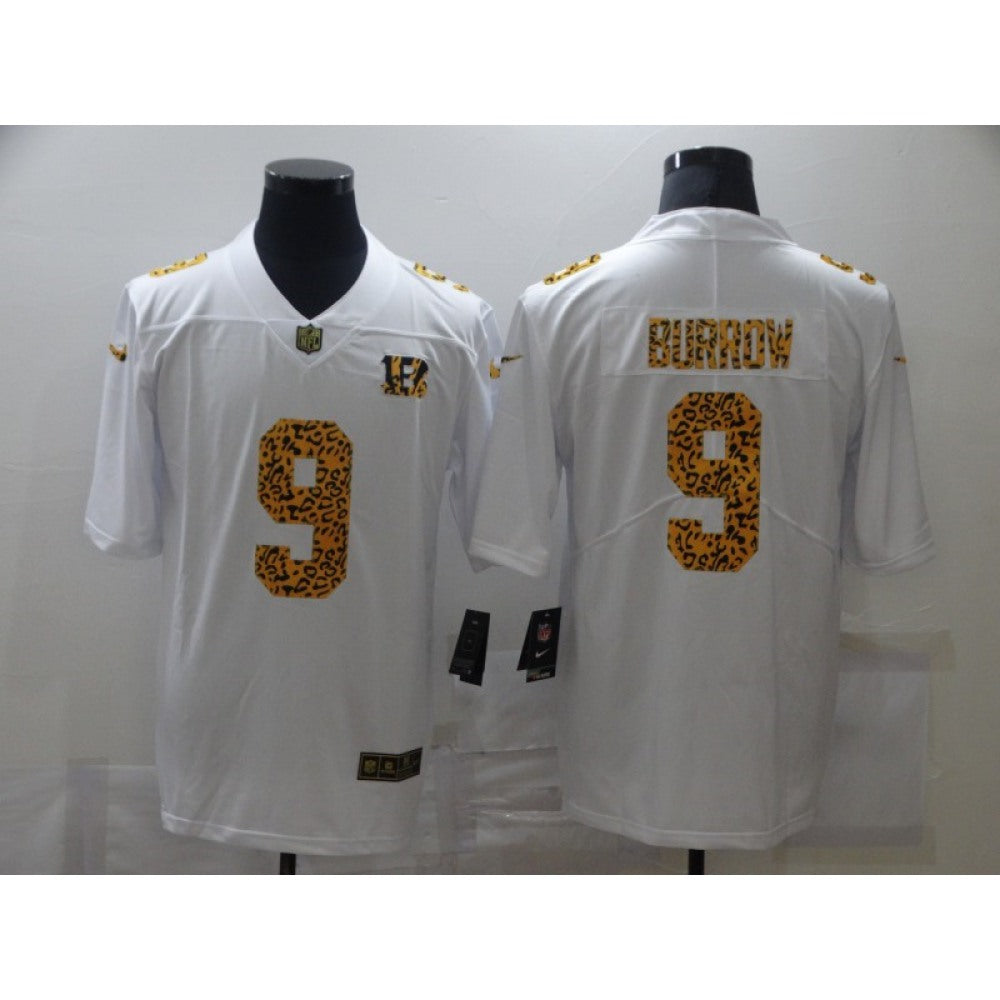 Men's Cincinnati Bengals #9 Joe Burrow 2020 White Leopard Print Fashion Limited Stitched Jersey 