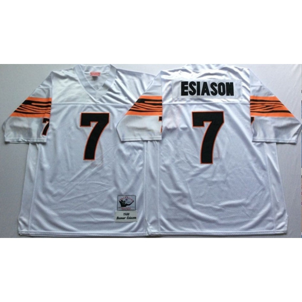 Mitchell And Ness Bengals #7 Boomer Esiason White Throwback Stitched NFL Jersey 