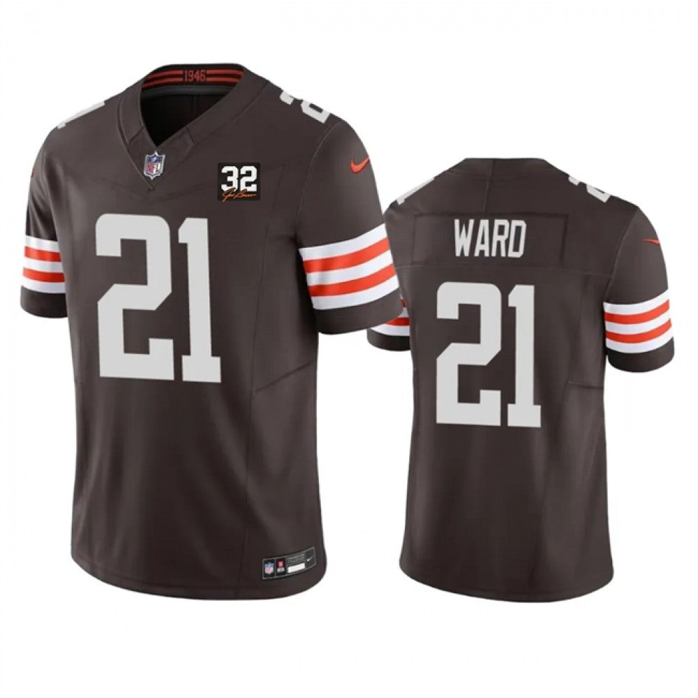 Men's Cleveland Browns #21 Denzel Ward Brown 2023 F.U.S.E. With Jim Brown Memorial Patch Vapor Untouchable Limited Stitched Jersey 