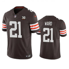 Men's Cleveland Browns #21 Denzel Ward Brown 2023 F.U.S.E. With Jim Brown Memorial Patch Vapor Untouchable Limited Stitched Jersey 