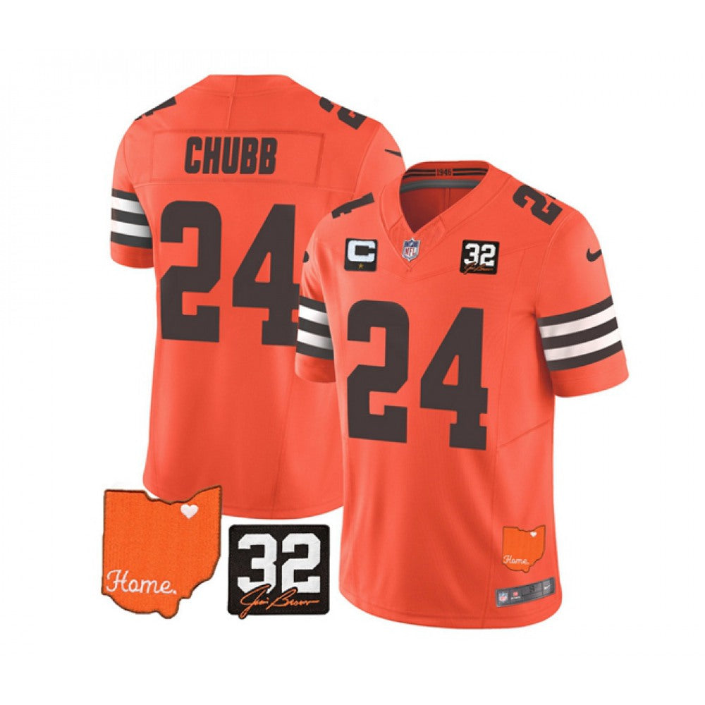 Men's Cleveland Browns #24 Nick Chubb Orange 2023 F.U.S.E. With Jim Brown Memorial Patch And 1-Star C Patch Vapor Untouchable Limited Stitched Jersey 