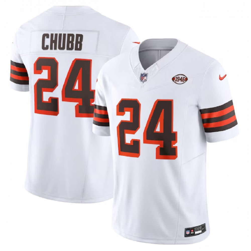 Men's Cleveland Browns #24 Nick Chubb White 2023 F.U.S.E. 1946 Collection Vapor Untouchable Limited Stitched Jersey 