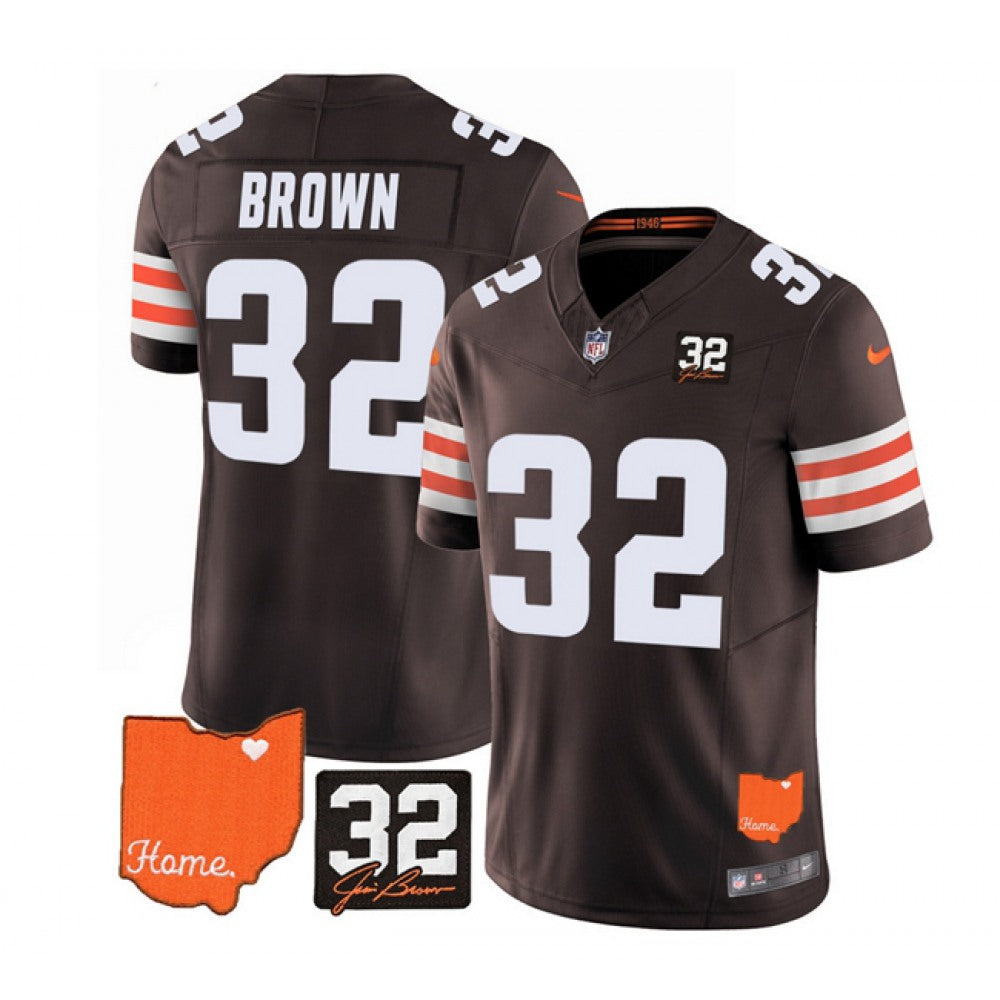 Men's Cleveland Browns #32 Jim Brown Brown 2023 F.U.S.E. With Jim Brown Memorial Patch Vapor Untouchable Limited Stitched Jersey 