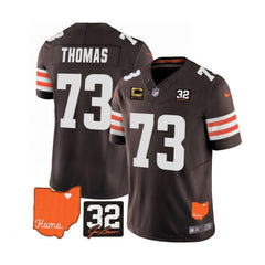 Men's Cleveland Browns #73 Joe Thomas Brown 2023 F.U.S.E. With Jim Brown Memorial Patch And 4-Star C Patch Vapor Untouchable Limited Stitched Jersey 
