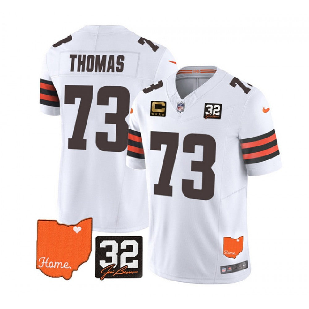 Men's Cleveland Browns #73 Joe Thomas White 2023 F.U.S.E. With Jim Brown Memorial Patch And 4-Star C Patch Vapor Untouchable Limited Stitched Jersey 