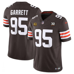 Men's Cleveland Browns #95 Myles Garrett Brown 2023 F.U.S.E. With 4-Star C Patch And Jim Brown Memorial Patch Vapor Untouchable Limited Stitched Jersey 