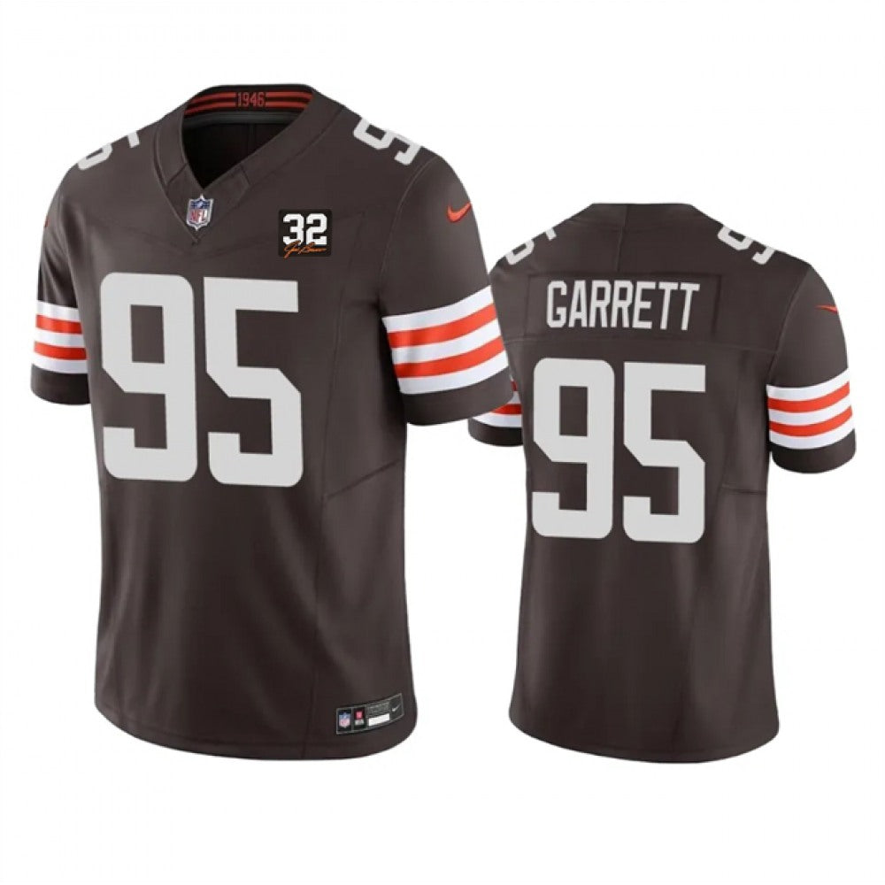 Men's Cleveland Browns #95 Myles Garrett Brown 2023 F.U.S.E. With Jim Brown Memorial Patch Vapor Untouchable Limited Stitched Jersey 