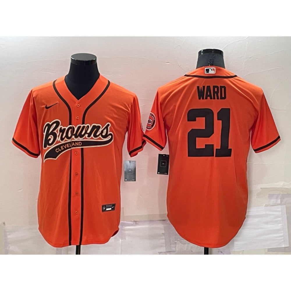 Men's Cleveland Browns #21 Denzel Ward Orange Cool Base Stitched Baseball Jersey 