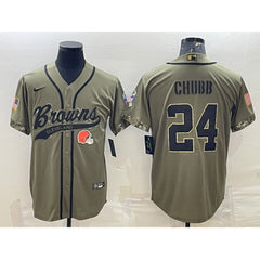 Men's Cleveland Browns #24 Nick Chubb Olive 2022 Salute To Service Cool Base Stitched Baseball Jersey 
