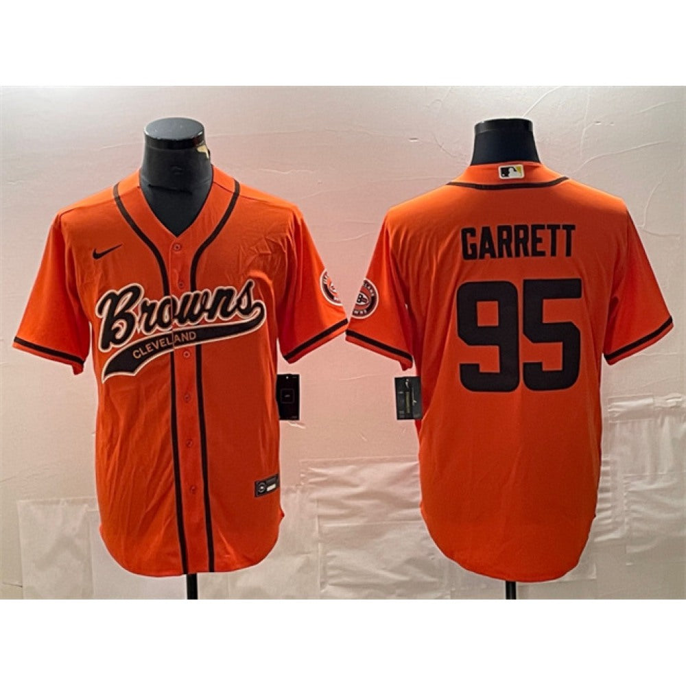 Men's Cleveland Browns #95 Myles Garrett Orange With Patch Cool Base Stitched Baseball Jersey 