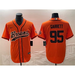 Men's Cleveland Browns #95 Myles Garrett Orange With Patch Cool Base Stitched Baseball Jersey 