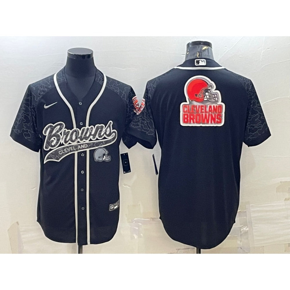 Men's Cleveland Browns Black Reflective Team Big Logo With Patch Cool Base Stitched Baseball Jersey 