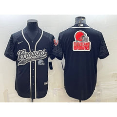 Men's Cleveland Browns Black Reflective Team Big Logo With Patch Cool Base Stitched Baseball Jersey 