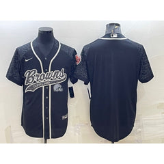 Men's Cleveland Browns Blank Black Reflective With Patch Cool Base Stitched Baseball Jersey 
