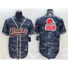 Men's Cleveland Browns Grey Camo Team Big Logo With Patch Cool Base Stitched Baseball Jersey 