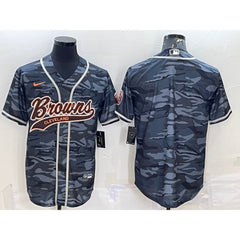 Men's Cleveland Browns Blank Grey Camo With Patch Cool Base Stitched Baseball Jersey 
