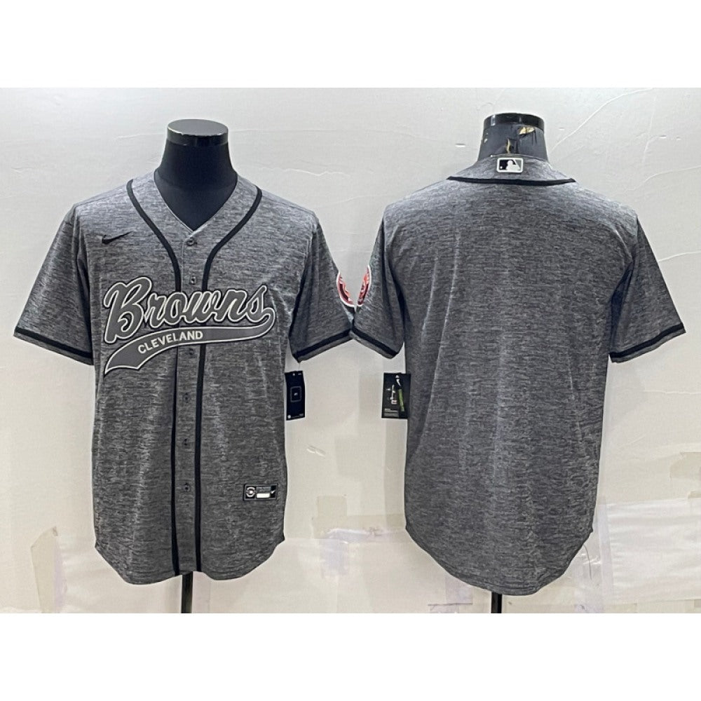 Men's Cleveland Browns Blank Grey With Patch Cool Base Stitched Baseball Jersey 