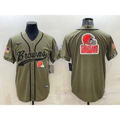 Men's Cleveland Browns Olive 2022 Salute To Service Team Big Logo Cool Base Stitched Baseball Jersey 