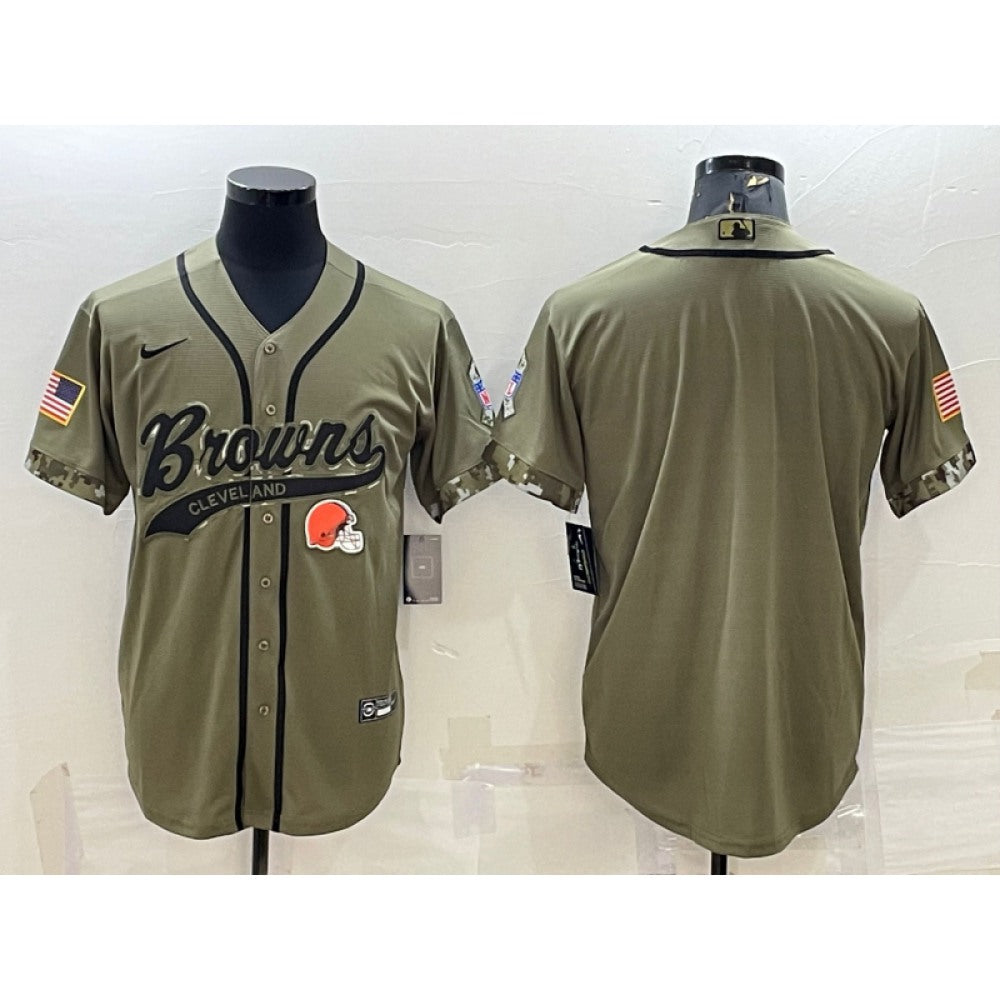 Men's Cleveland Browns Blank Olive 2022 Salute To Service Cool Base Stitched Baseball Jersey 