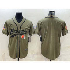 Men's Cleveland Browns Blank Olive 2022 Salute To Service Cool Base Stitched Baseball Jersey 