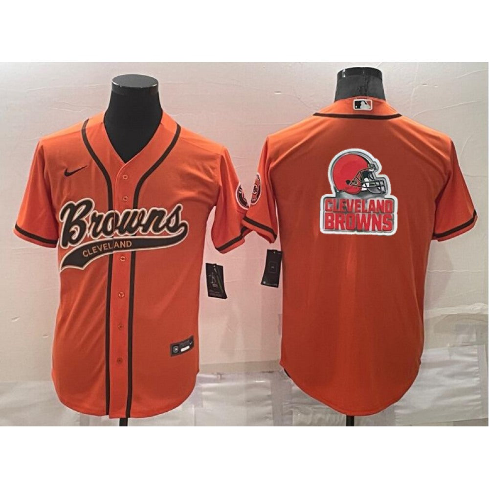 Men's Cleveland Browns Orange Team Big Logo With Patch Cool Base Stitched Baseball Jersey 