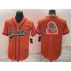 Men's Cleveland Browns Orange Team Big Logo With Patch Cool Base Stitched Baseball Jersey 