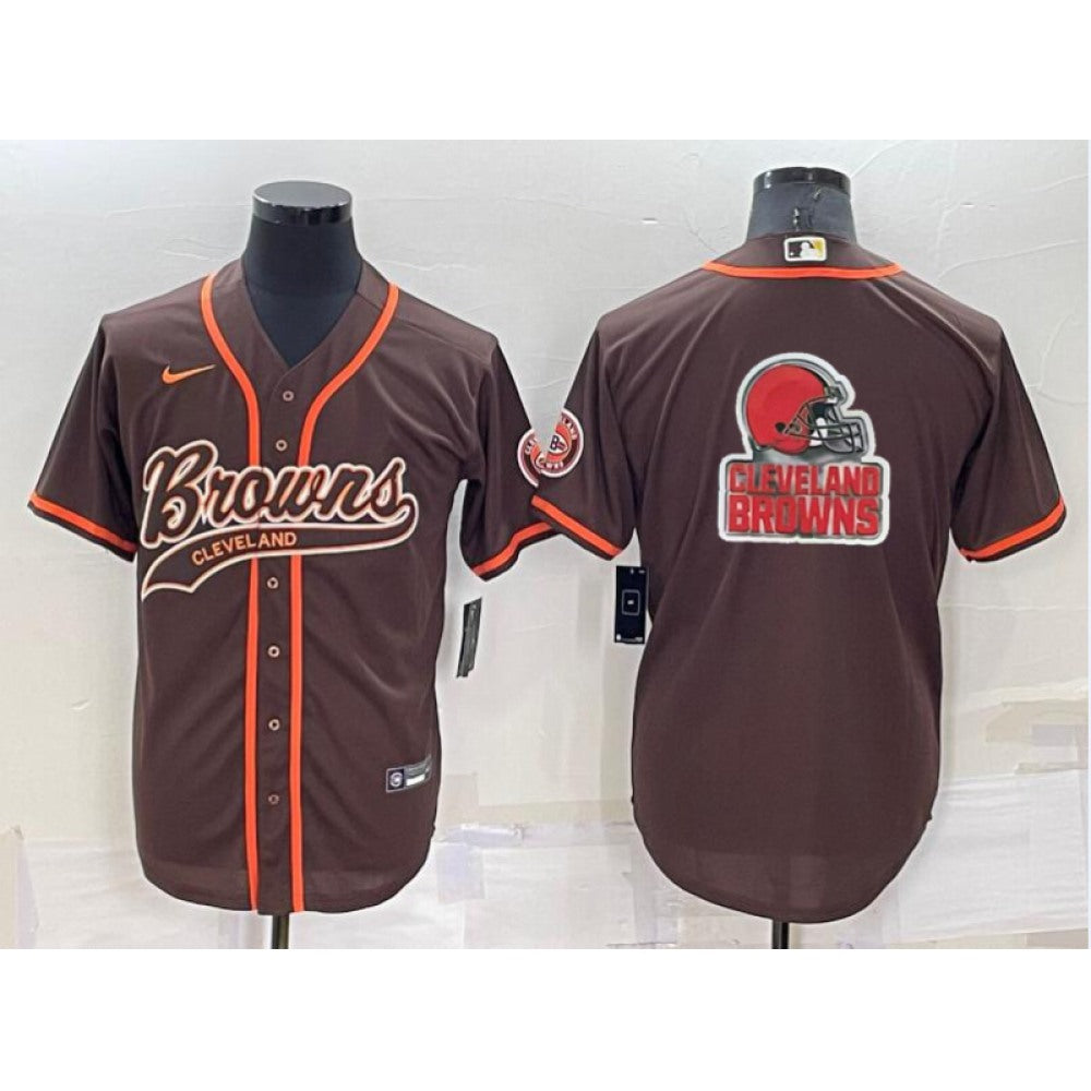 Men's Cleveland Browns Brown Team Big Logo With Patch Cool Base Stitched Baseball Jersey 