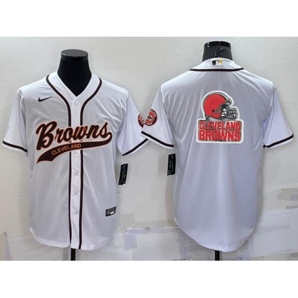 Men's Cleveland Browns White Team Big Logo With Patch Cool Base Stitched Baseball Jersey 