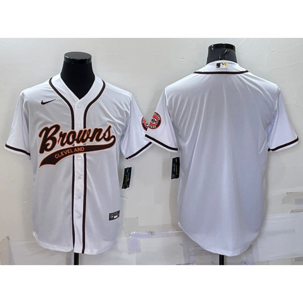 Men's Cleveland Browns Blank White With Patch Cool Base Stitched Baseball Jersey 