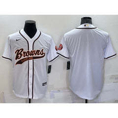 Men's Cleveland Browns Blank White With Patch Cool Base Stitched Baseball Jersey 