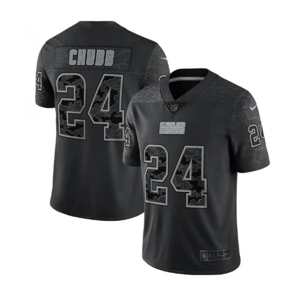 Men's Cleveland Browns #24 Nick Chubb Black Reflective Stitched Jersey 
