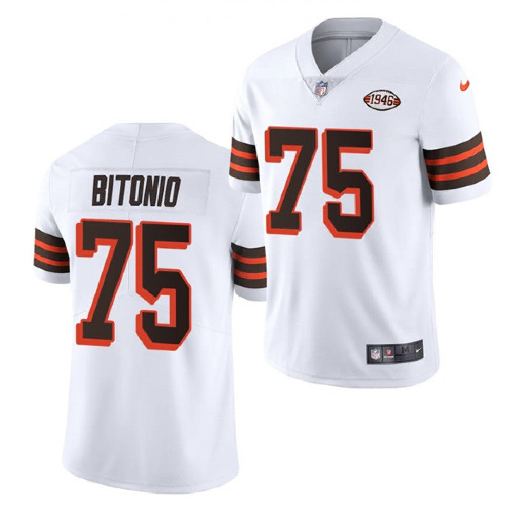 Men's Cleveland Browns #75 Joel Bitonio White 1946 Collection Vapor Stitched Football Jersey 