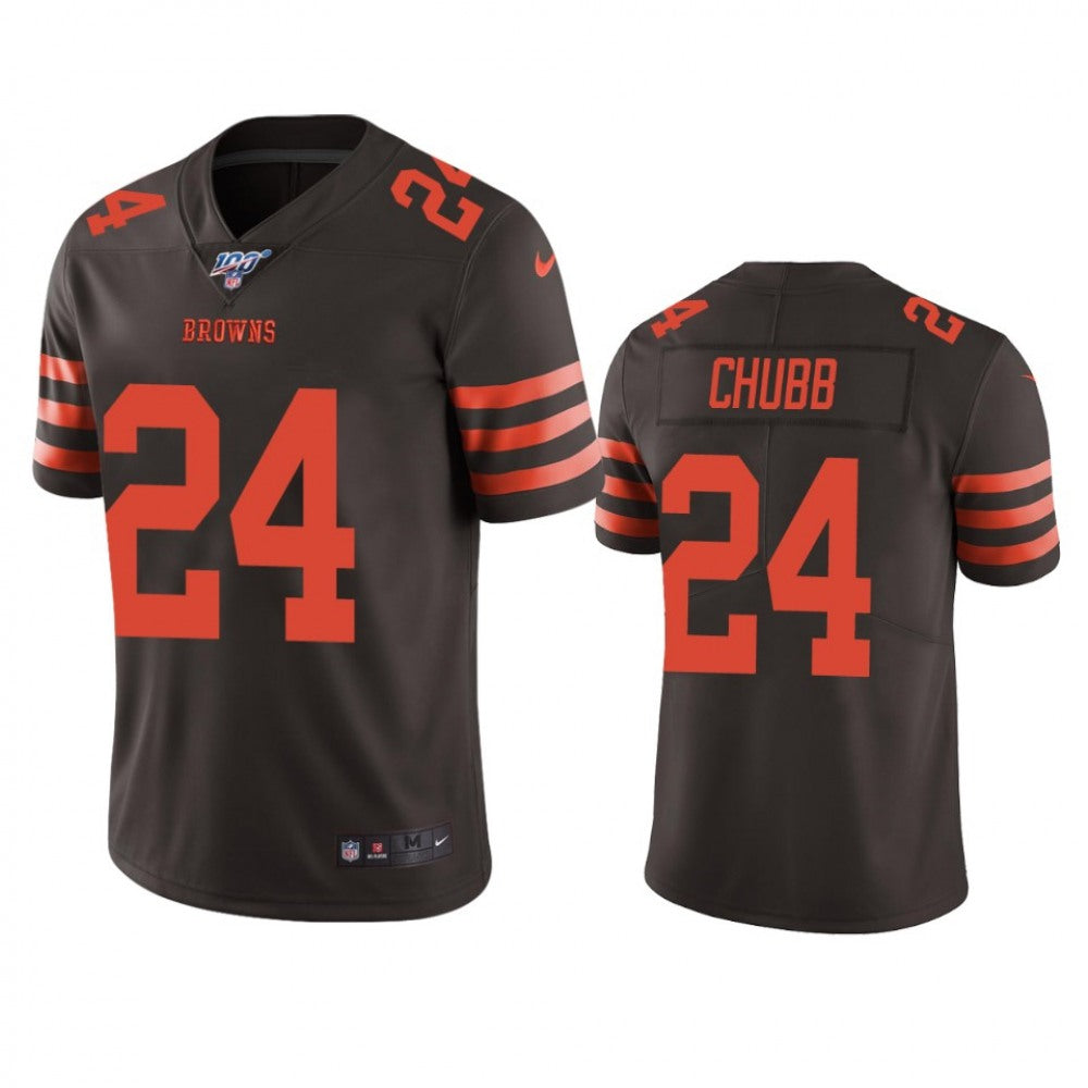 Men's Cleveland Browns #24 Nick Chubb Brown 2019 100th Season Color Rush Limited Stitched NFL Jersey 