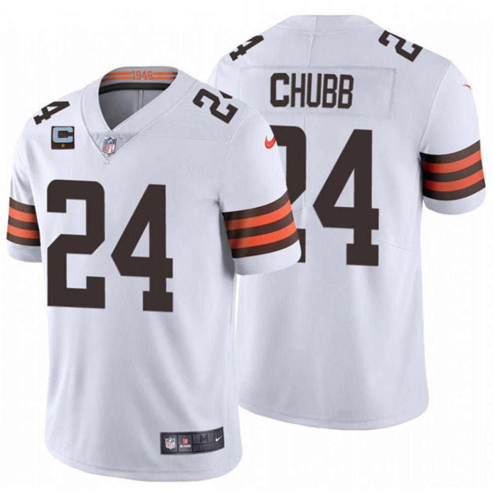 Men's Cleveland Browns #24 Nick Chubb 2022 White With 1-star C Patch Vapor Untouchable Limited Stitched Jersey 