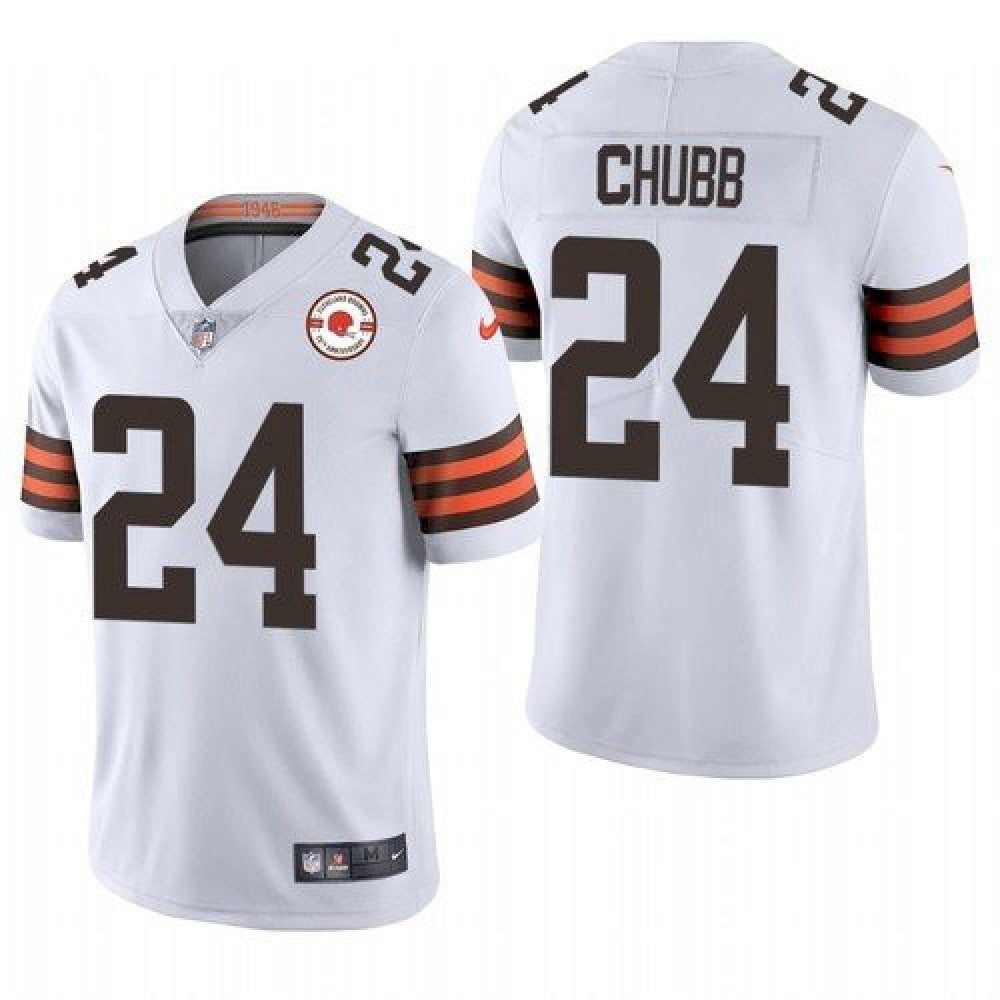 Men's Cleveland Browns #24 Nick Chubb 2021 White 75th Anniversary Vapor Untouchable Limited Stitched NFL Jersey 