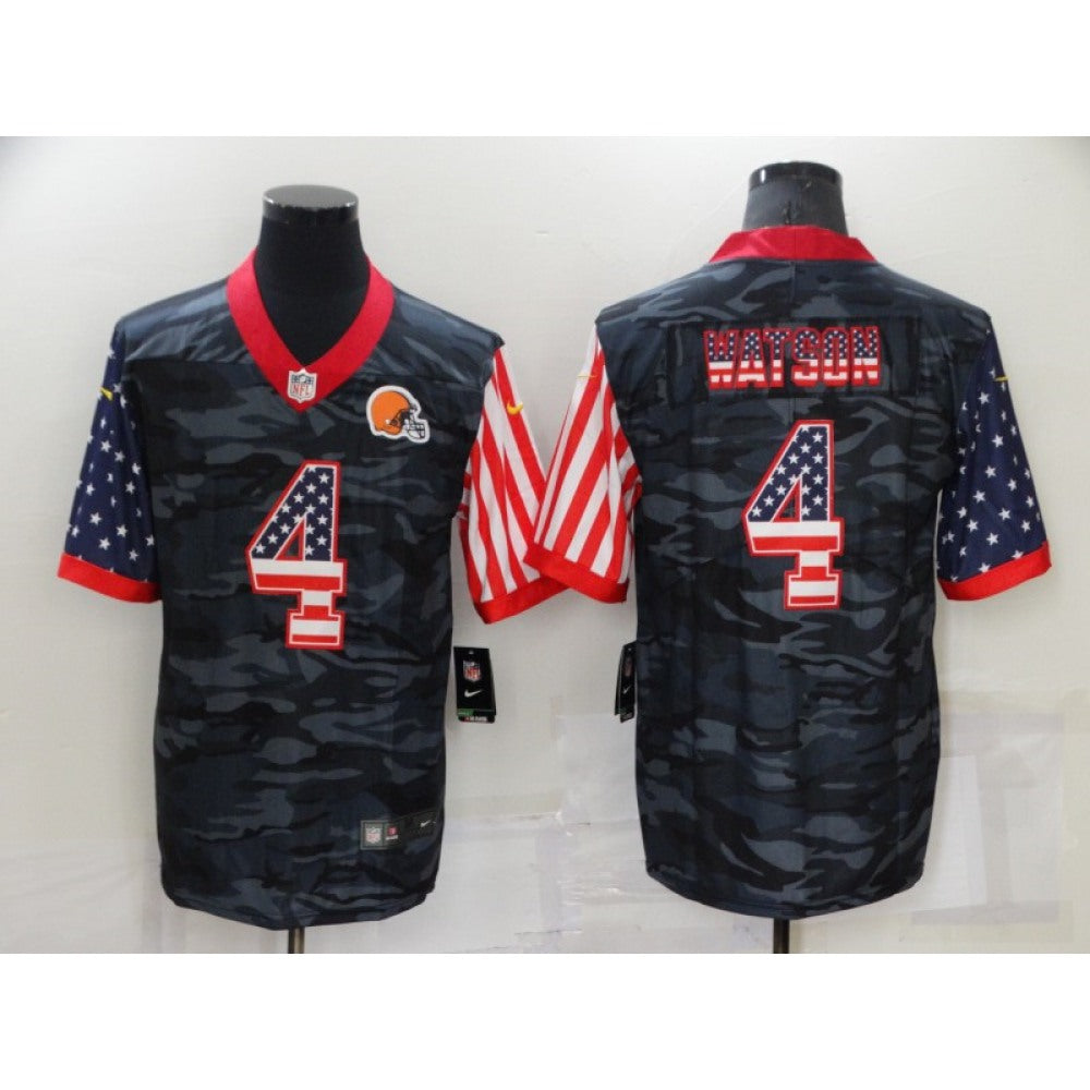 Men's Cleveland Browns #4 Deshaun Watson Camo USA Flag Limited Stitched Jersey 