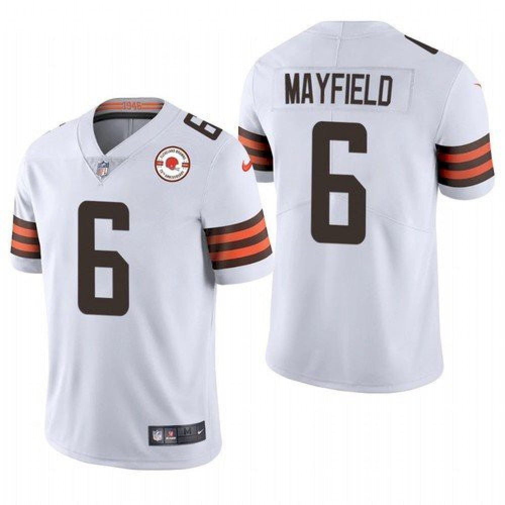 Men's Cleveland Browns #6 Baker Mayfield 2021 White 75th Anniversary Vapor Untouchable Limited Stitched NFL Jersey 
