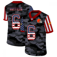 Men's Cleveland Browns #6 Baker Mayfield 2020 Camo USA Flag Limited Stitched Jersey 