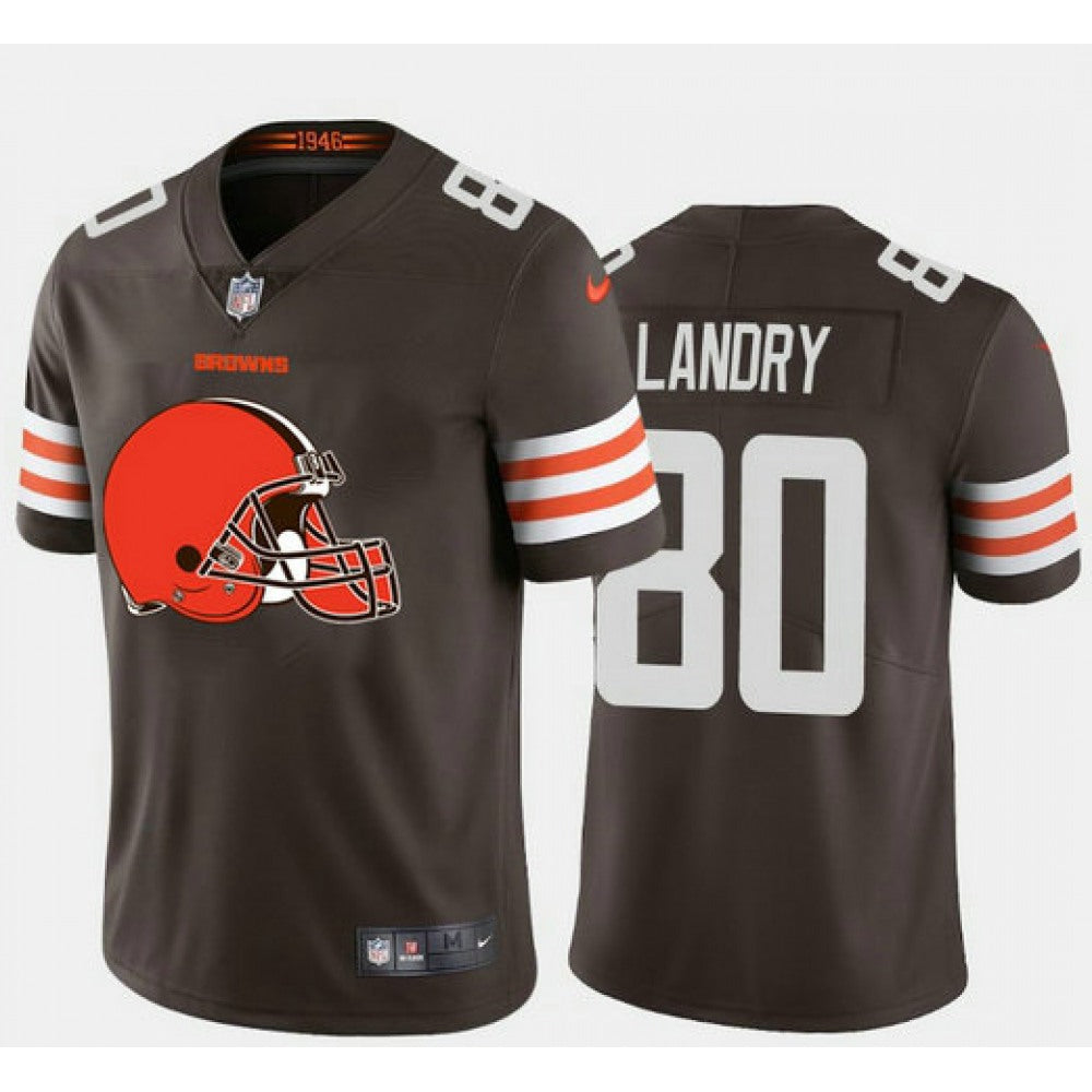 Men's Cleveland Browns #80 Jarvis Landry Brown 2020 Team Big Logo Limited Stitched Jersey 