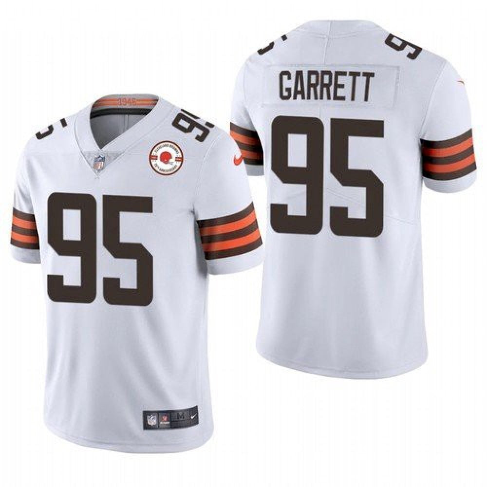Men's Cleveland Browns #95 Myles Garrett 2021 White 75th Anniversary Vapor Untouchable Limited Stitched NFL Jersey 