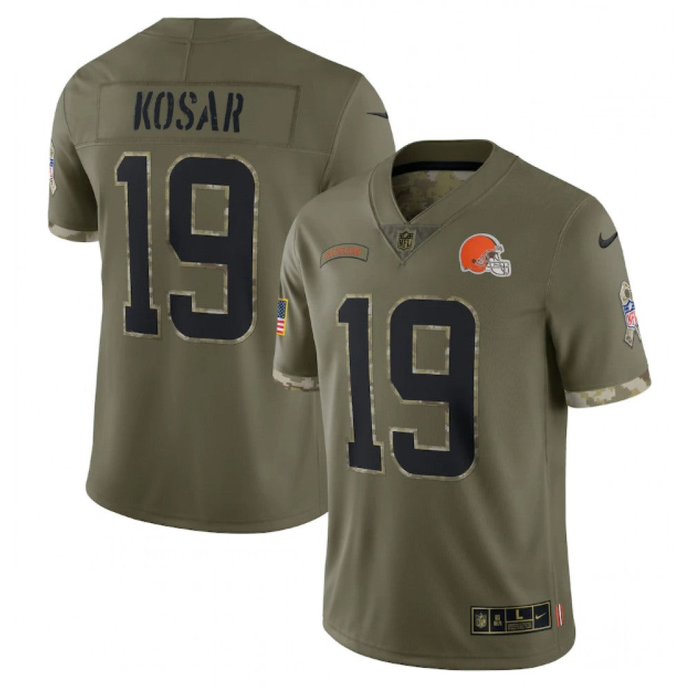 Men's Cleveland Browns #19 Bernie Kosar Olive 2022 Salute To Service Limited Stitched Jersey 