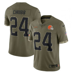Men's Cleveland Browns #24 Nick Chubb Olive 2022 Salute To Service Limited Stitched Jersey 